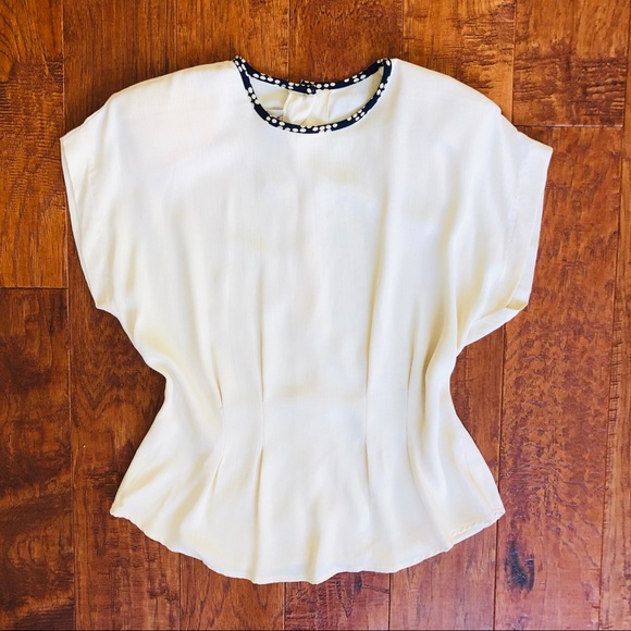 VINTAGE 70s Cream Top Blouse - Picture 5 of 10